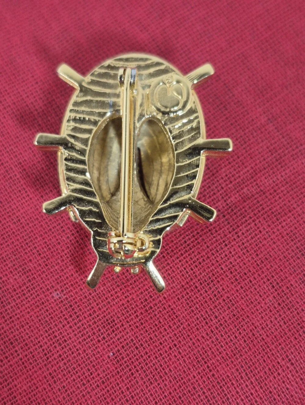 Vtg. St. John Gold-tone Black Enamel and Crystal Rhinestone Ladybug Brooch/Pin